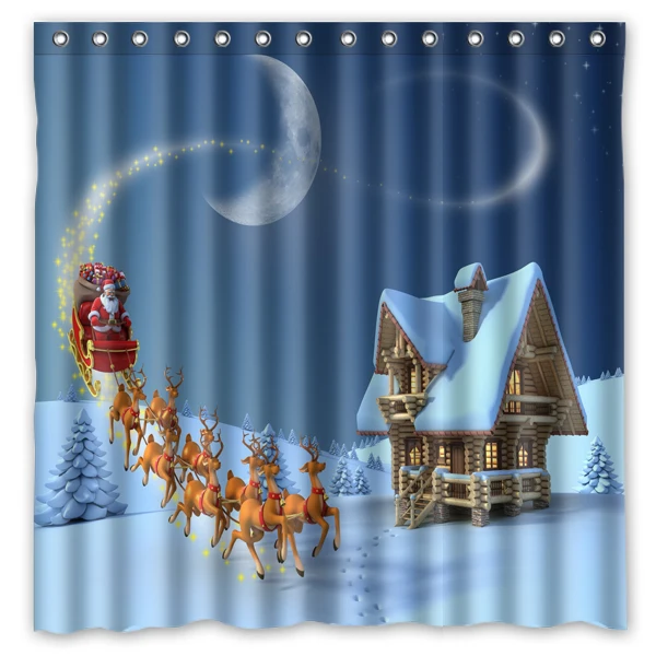 Рождество Дом Луна Оленей Дизайн Полиэстера Занавески Для Душа 180x180 cm