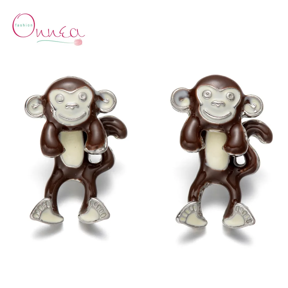 Onnea Новая мода обезьяна Серьги Симпатичные Тонкой Эмаль Обезьяна пирсинг уха