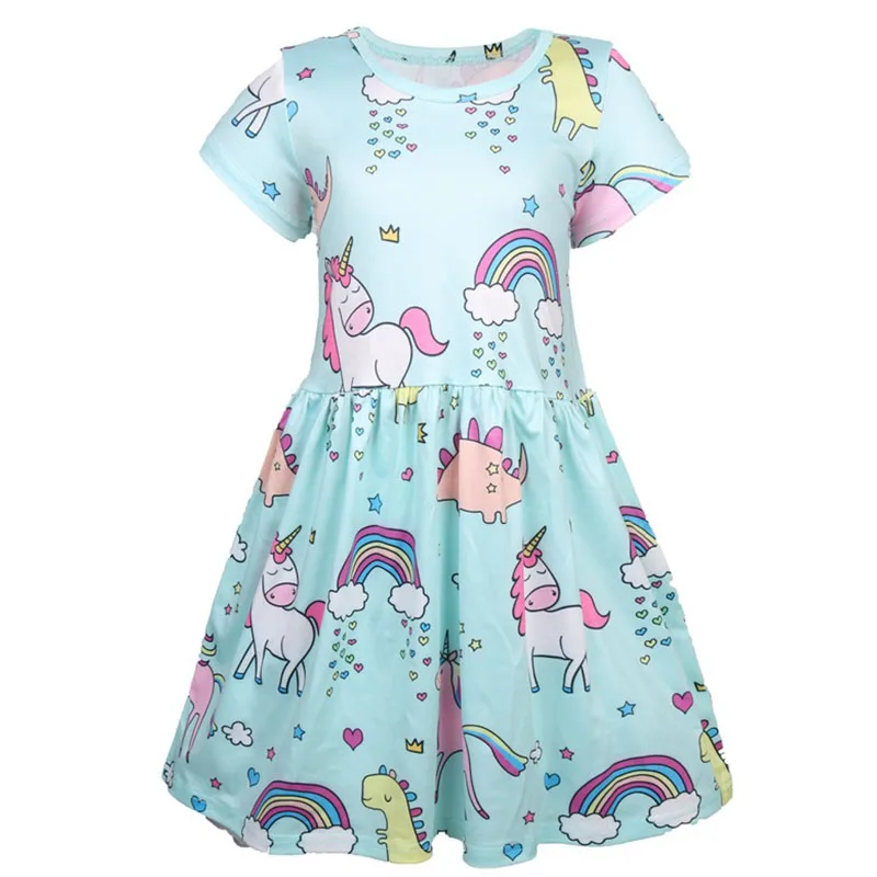 Unicorn Birthday Dress Casual Cartoon Pattern Princess Dresses Girls Clothing 2019 Summer Chirldren Cotton Clothes 4-8 Years | Детская