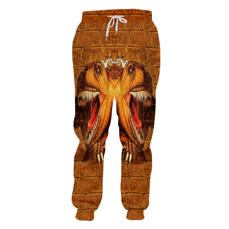OGKB Spring Fall High Waist Elastic Drawstring Pants Men/women's Funny Print Dinosaur 3D Sweatpants Brown Casual Sweat | Мужская
