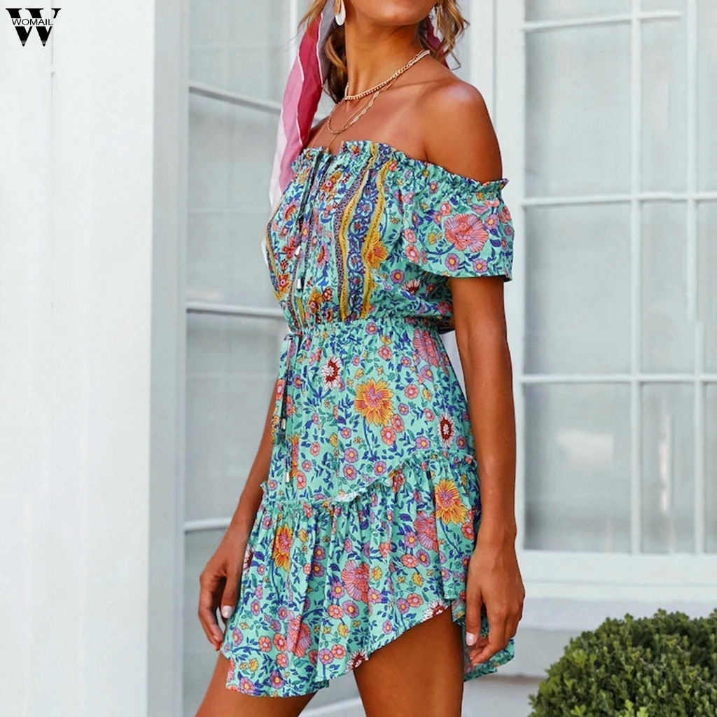 Летнее платье женское эластичное пикантное мини с цветочным принтом модные