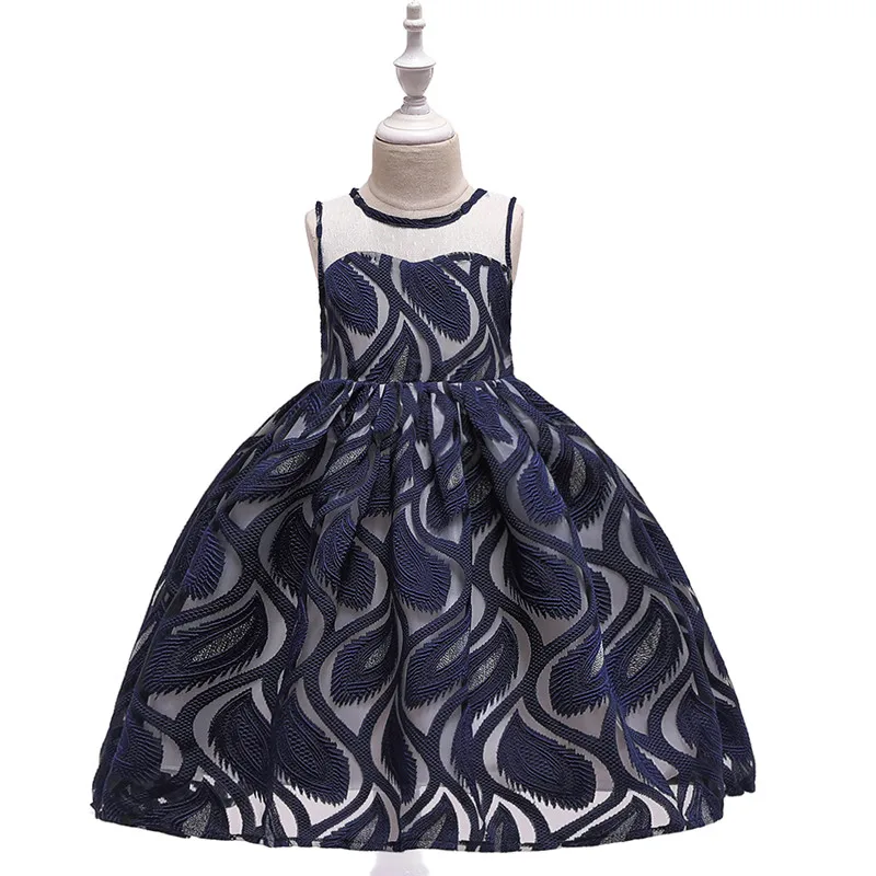 navy blue Элегантный, держащих букет невесты на свадьбе, летние платье для девочек es принцессы Платье для маленьких девочек Детский костюм Вечерние вечернее платье на день рождения милый Детский сарафан, одежда для детей возрастом от 3 до 8 10 лет L5135 - Цвет: navy blue