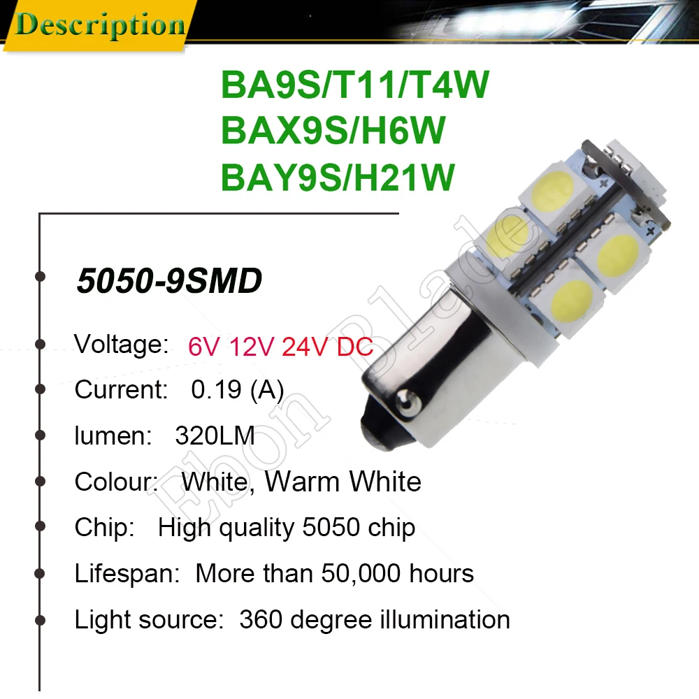 2 x BA9S BAX9S H6W BAY9S H21W 9 SMD светодиодный лампы светильник s для автомобиля парковочный фонарь заднего хода лампы фонарь освещения номерного знака 6 В, 12 В, 24 В постоянного тока, белый/теплый белый
