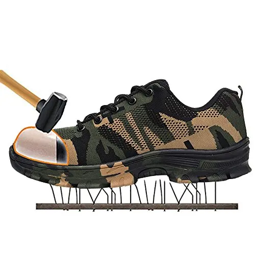 Camouflage Green Камуфляжная обувь со стальным носком; мужские рабочие ботинки; дышащая Рабочая защитная обувь для мужчин; стальные проколы; строительные защитные сапоги - Цвет: Camouflage Green