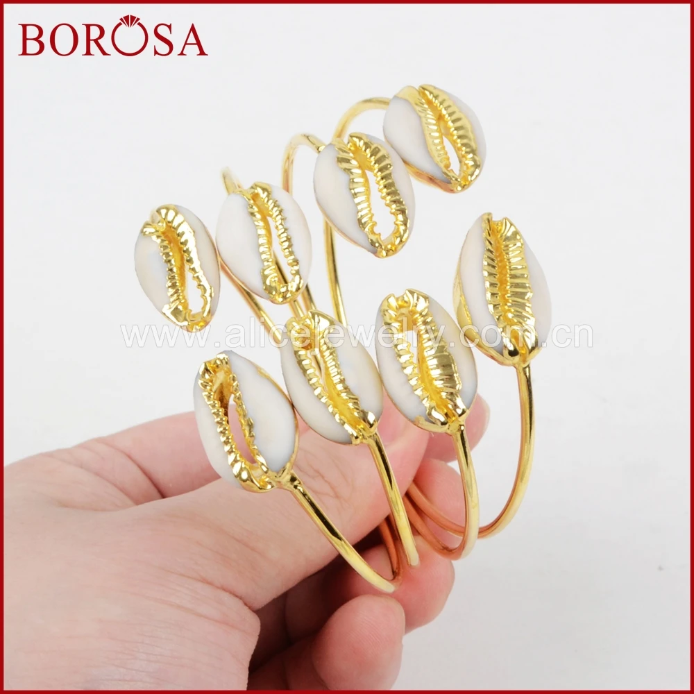 

BOROSA Design New Arrival 1PCS Double Shell Drusy Adjustable Bangle Gold Color Best Quality Fashion Druzy Bangle for Women G1283