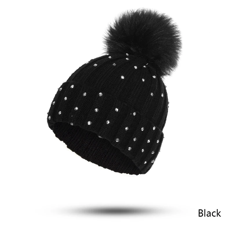 Black REAKIDS/Новинка года; детская теплая зимняя Лыжная шапка «кроше» для маленьких мальчиков и девочек; вязаная шапочка; хлопковая шапка с помпоном; модная детская шапка - Цвет: Black