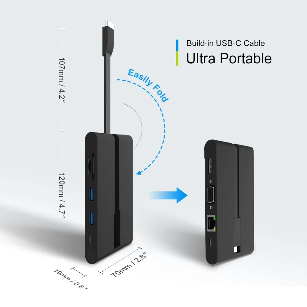 CableCreation USB-C Multifunctional Hub Type C to HDMI-compatible 4K+VGA+USB 3.0+Gigabit RJ45 Ethernet+Card Reader+ PD Charging |