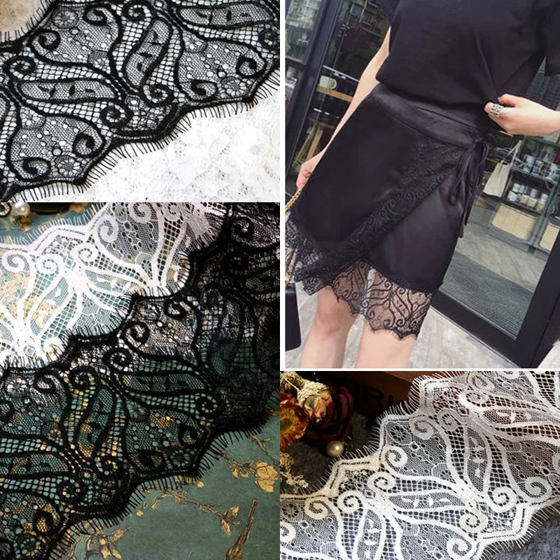 Кружевная лента для ресниц ширина 12 см белая черная шантильская ткань свадебное