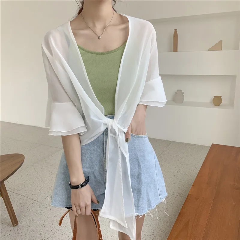 Летние Защита от солнца на пляже одежда Тонкие кардиганы Для женщин топы и блузки