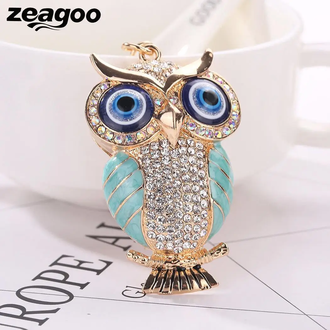 Держатель ключ сплава Форма полые Сова сумка цепь горный хрусталь украшения
