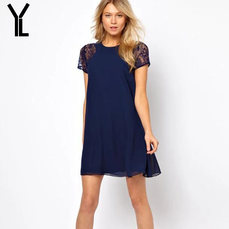 

2018 Fashion Women Dress New Style Sexy Lace Dress Casual Vestido De Festa Robe Femme Stitching Lace Chiffon Dress