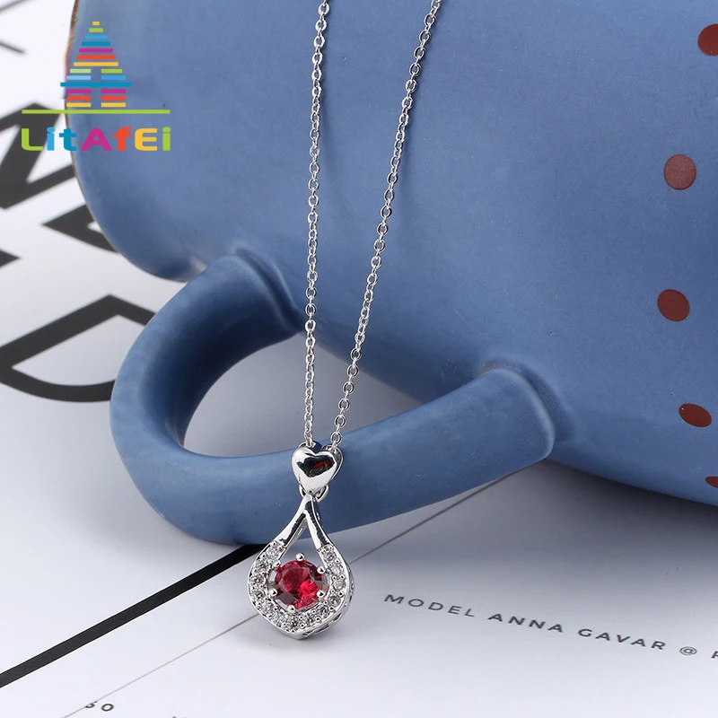 Капли воды ожерелье в виде сердца 2 цвета красный/прозрачный CZ Jewelry Мода стиль