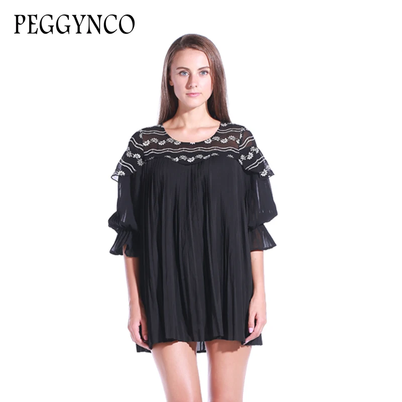 PEGGYNCO 5xl плюс Размеры Свободные повседневные платья черные осенние Платье черного