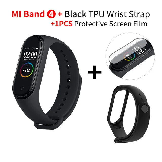 Xiaomi mi 4 смарт mi Band цветной экран браслет пульсометр фитнес музыка Bluetooth 5,0 50 м водонепроницаемый - Цвет: black add film