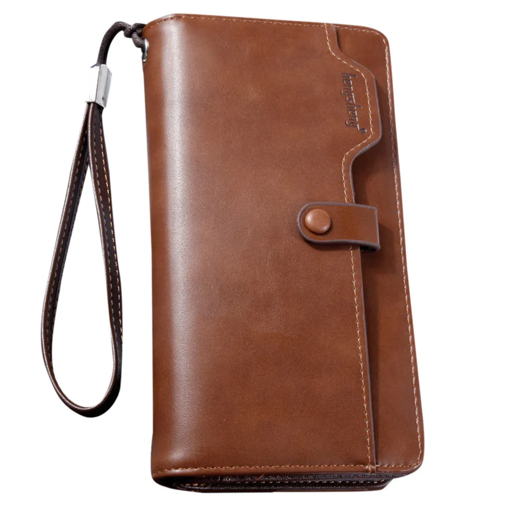 Мужской кожаный бумажник на молнии в стиле ретро однотонный Длинный кошелек