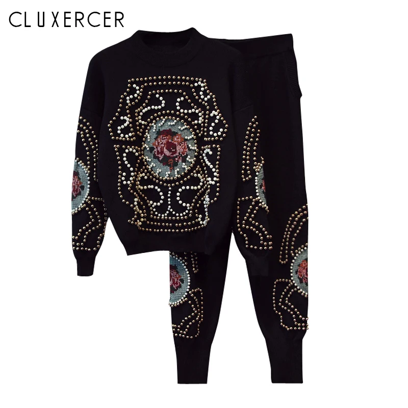 Женский трикотажный комплект из 2 предметов свитер с длинным рукавом и штаны