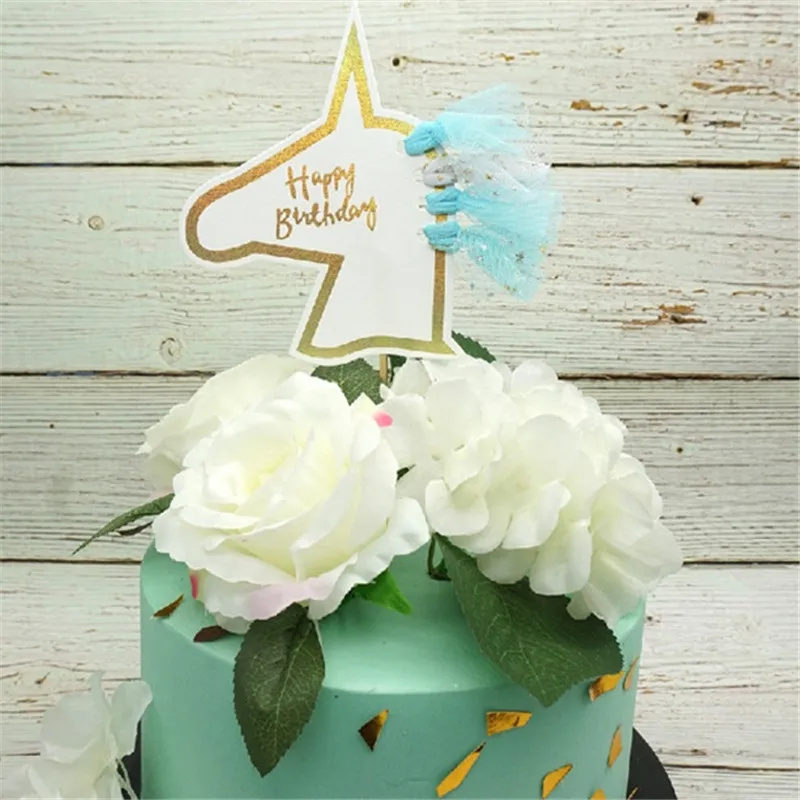 Празднование дня рождения мультяшный торт флаг украшение единорог лошадь чашка