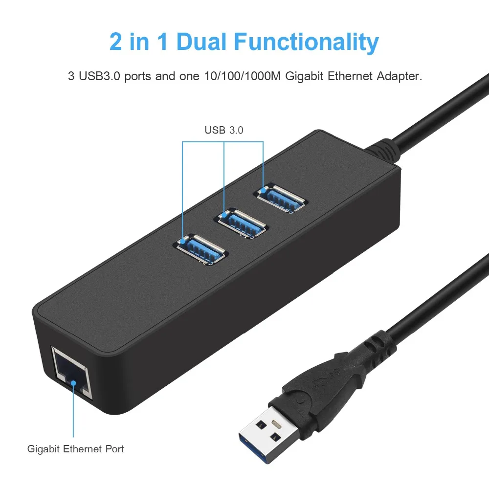 KuWFi 3 порта USB 0 Ethernet адаптер Rj45 usb хаб Gigabit Lan 10/100/1000 Мбит/с сетевая карта для