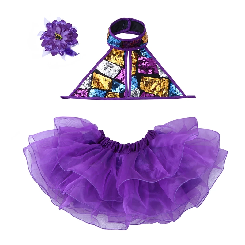 Children Sequins Dance Costumes Halter Crop Top with Tutu Dress Set for Teen Girls Ballet Jazz Stage Performance Clothing | Тематическая