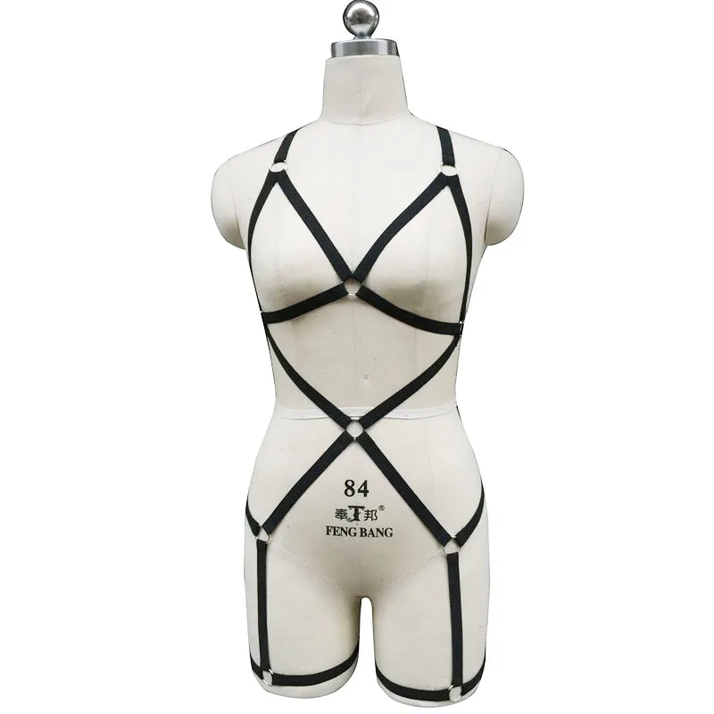 Сексуальная черная обвязка для тела, бюстгальтер-клетка и подвязки, женское бондаж, сексуальные чулки в стиле Харадзюку, подтяжки N0078 от AliExpress WW