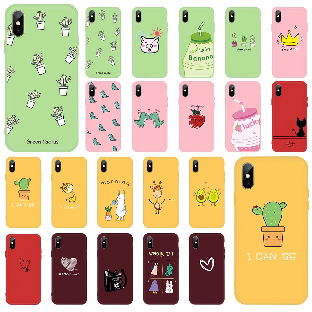 Милый чехол кактус Жираф для iPhone 6, 6S Plus, 5, 5S, SE, 8 Plus, X, 10, 7, 7 Plus, XS Max, милый мягкий силиконовый чехол для влюбленных авокадо