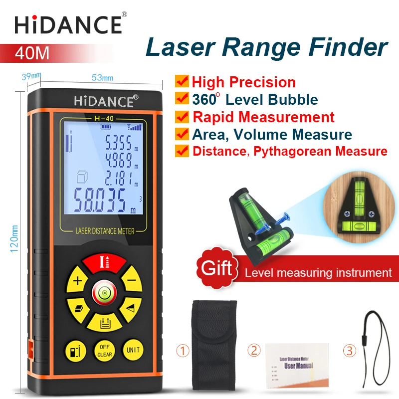 Цифровой лазерный дальномер HiDANCE 40 м ручное расстояние 131ft измеритель площади