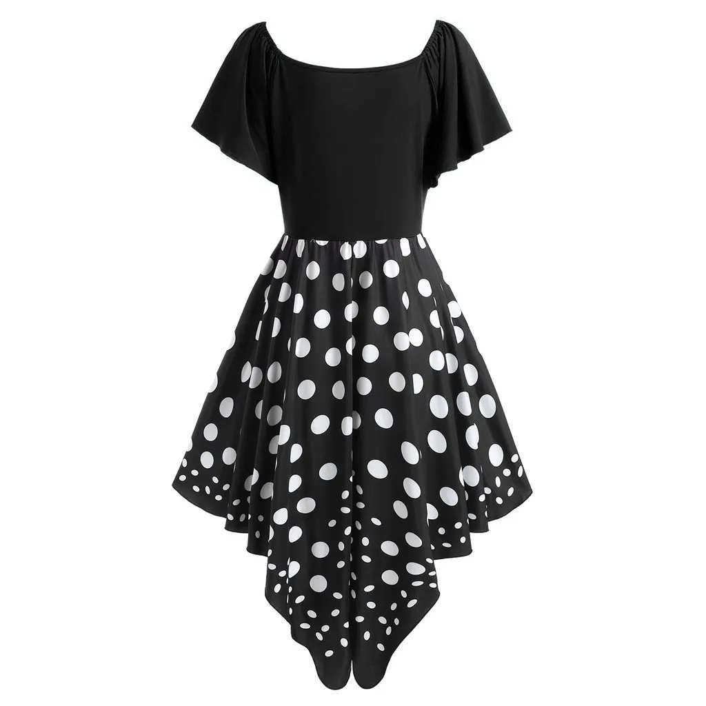 Womail модное платье с коротким рукавом рюшами в горошек носовой платок асимметричный подол вечернее v