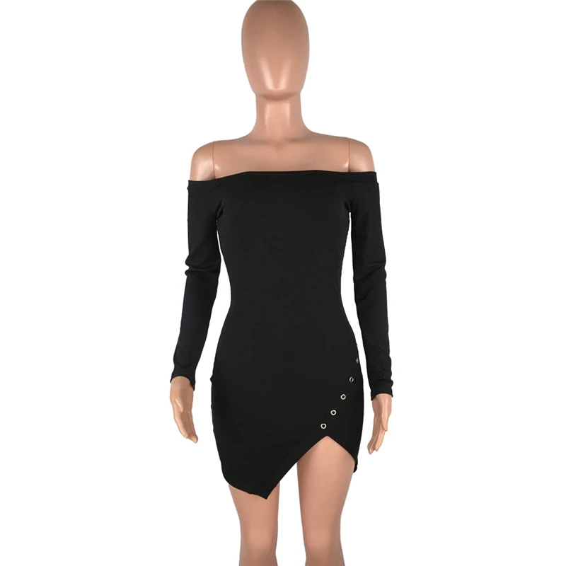 Женское платье с открытыми плечами Бандажное на пуговицах длинный рукав Клубная