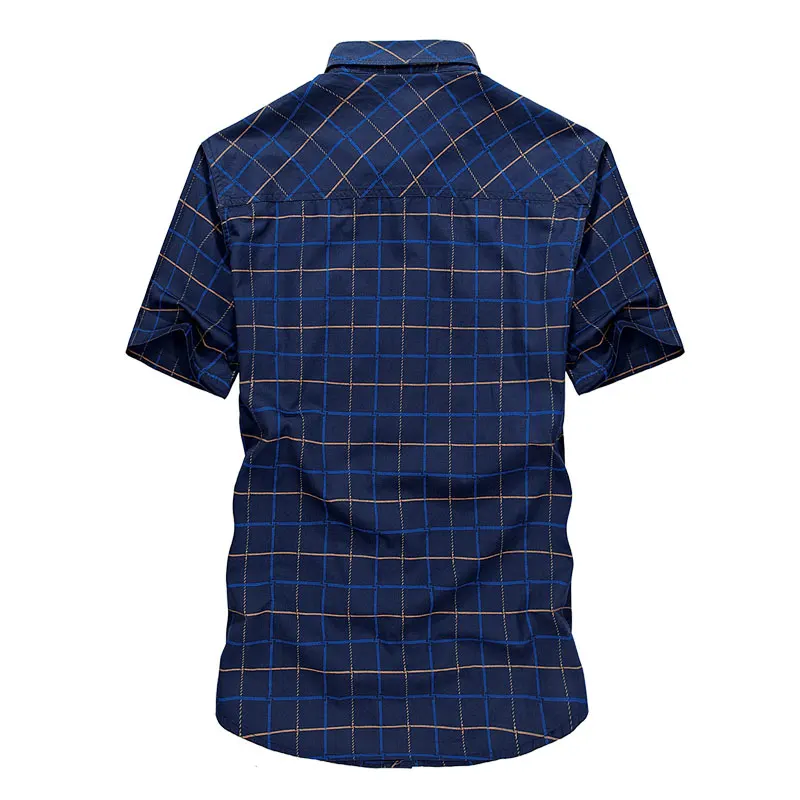 Размера плюс M~ 4XL 5XLSummer Для Мужчин's хлопковые рубашки в клетку синяя однотонная Цвет платье короткий рукав рубашки Повседневное человек брендовая одежда