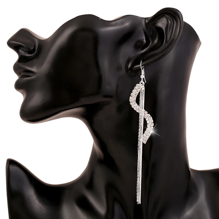 Женская мода S-shape длинные кисточки горный хрусталь Крюк мотаться линейный