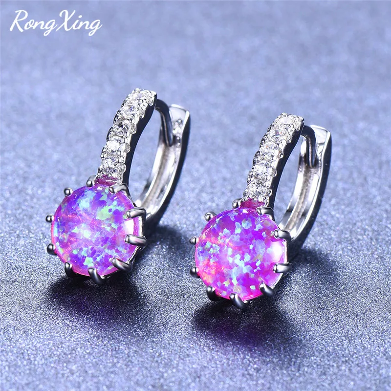 RongXing, 8 мм, круглый камень, 925 серебро, опал, серьги-кольца для женщин, розовое золото, заполненные кристаллами, циркон, серьги, подарок на день Святого Валентина