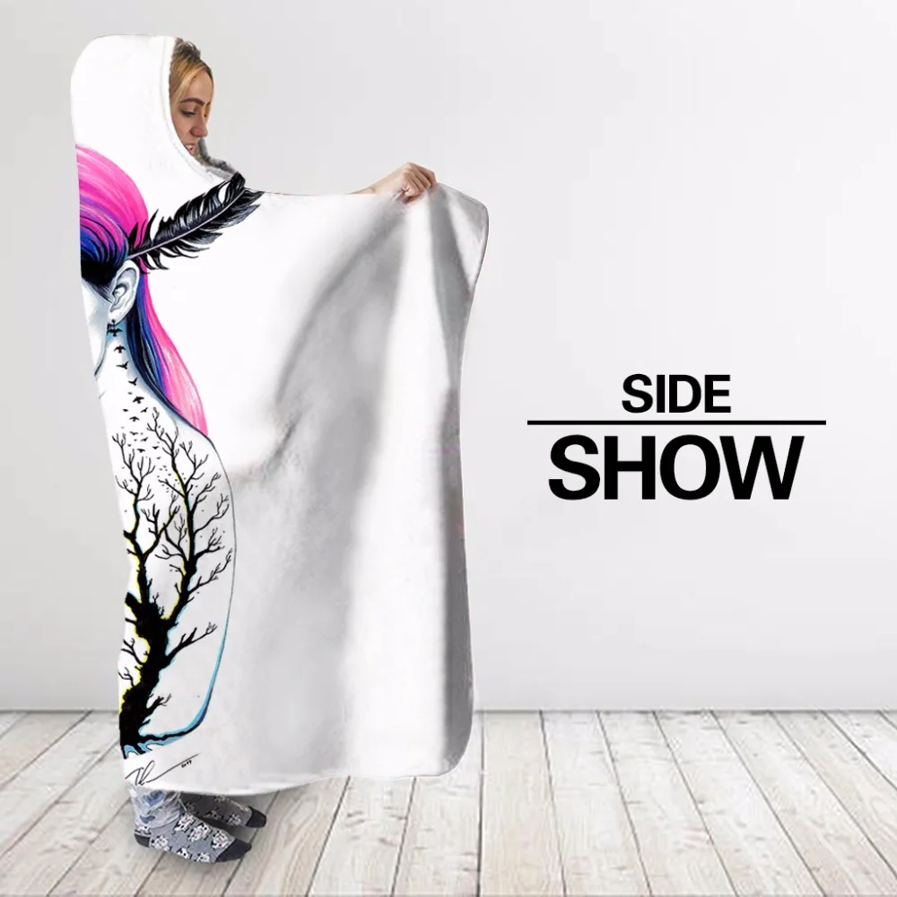 Одеяло с капюшоном для девочек и деревьев покрывало на диван 3D принтом дорожное