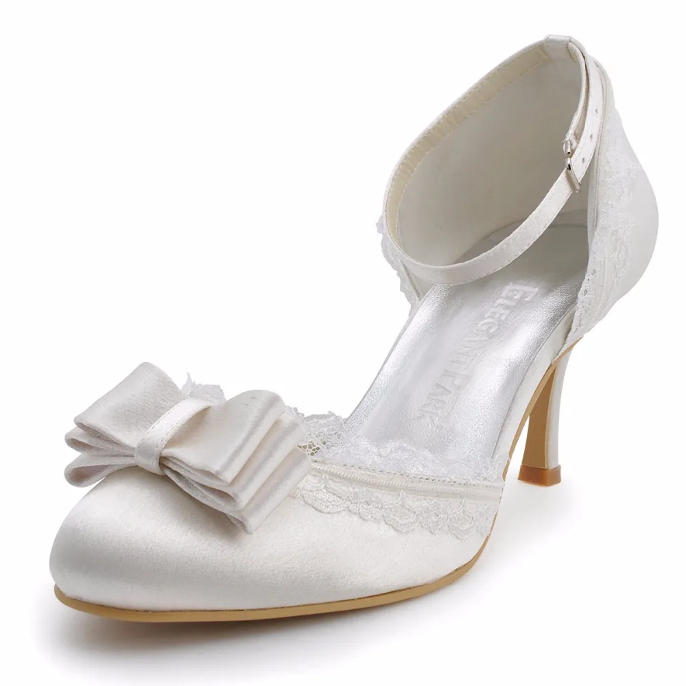 Женские свадебные туфли с бантом атласные на высоком каблуке ремешком щиколотке