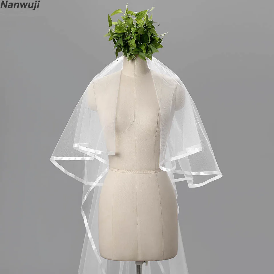 

1.5 Meter White Ivory Wedding Veils Ribbon Edge Bridal Veil with Comb Wedding Accessories Bride Mantilla Boda Mariage