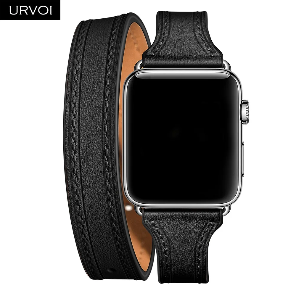 URVOI двойной тур для Apple Watch series 5 4 3 2 1 ремешок для iwatch из натуральной кожи роскошный модный дизайн 38/40 42/44 мм