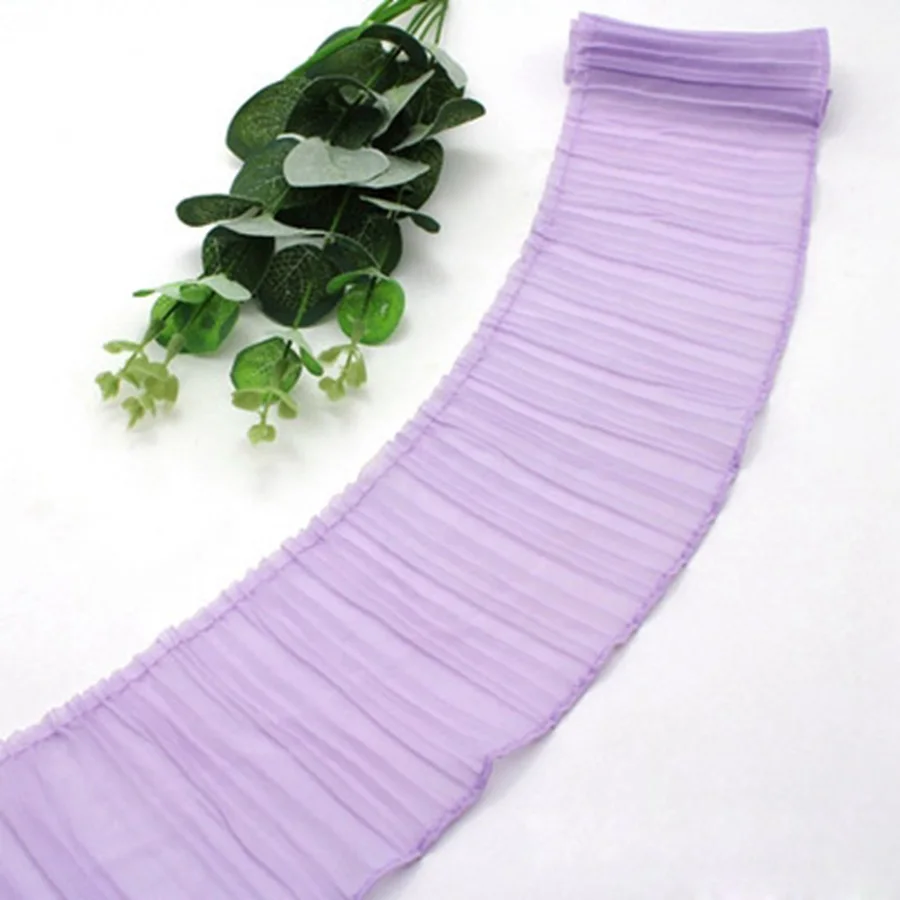 light purple 2 метра 11 см Однослойная плиссированная шифоновая Складная Кружевная аппликация для воротника Лента отделка для самодельная занавеска Свадебные платья подол Декор - Цвет: light purple