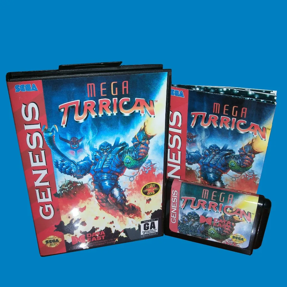 

Mega Turrican с коробкой и руководством, 16-битная игровая карта MD для Sega Mega Drive для Genesis