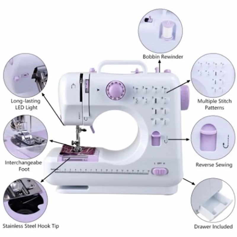 Fanghua-máquina de coser 505a para el hogar, máquina de coser gruesa multifunción para comer, estándar europeo de EE. UU.
