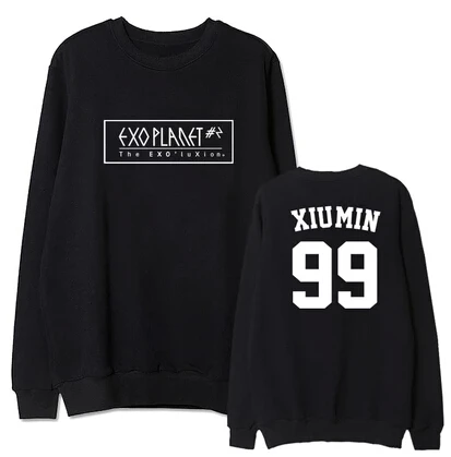 

Тонкая толстовка с круглым вырезом и принтом имени человека в стиле K-POP exo, пуловер в стиле унисекс на весну и осень, черные толстовки