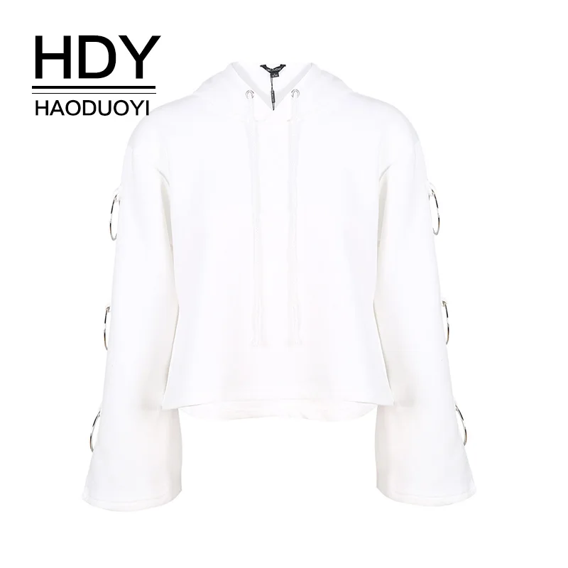 HDY Haoduoyi женские толстовки с длинным Расклешенным рукавом металлическим кольцом