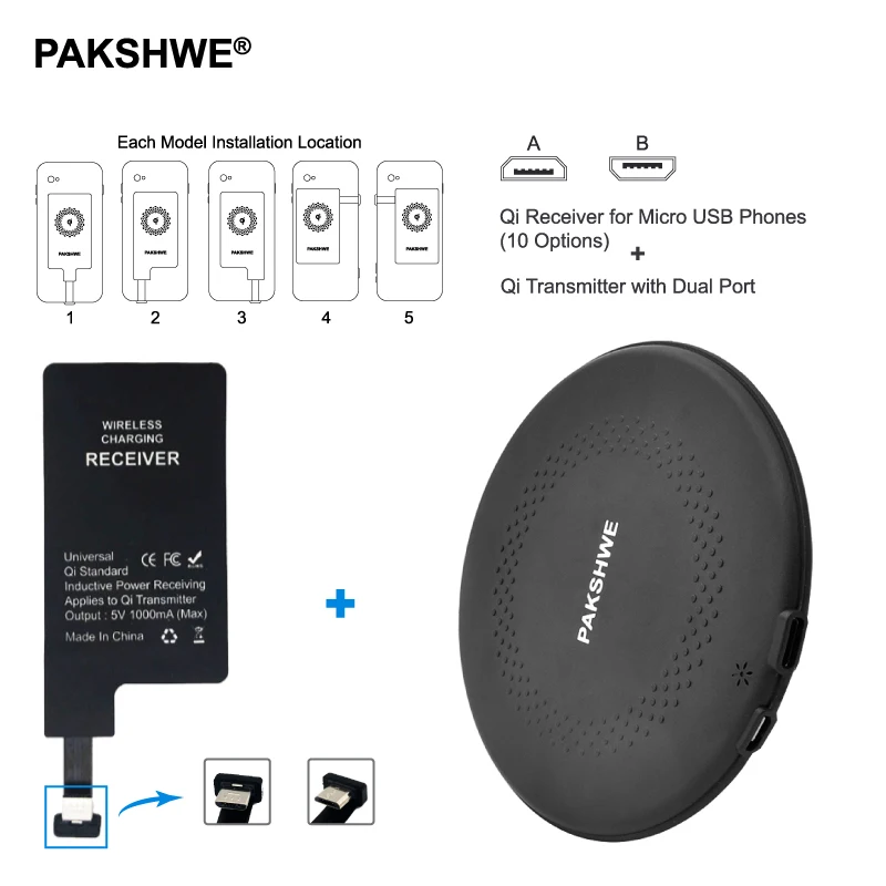 Комплект беспроводного зарядного устройства Micro USB Qi 5 Вт передатчик и адаптер
