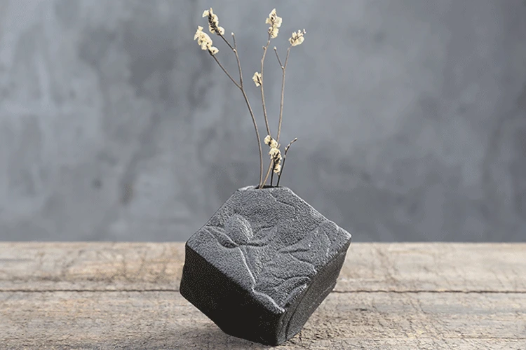 Черная грубая керамическая ваза Zen Lotus ароматическая бутылка с сушеными цветами