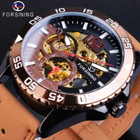 forsining mens watch 2019 new automatic genuine brown leather strap belt skeleton waterproof sport mechanical military watches