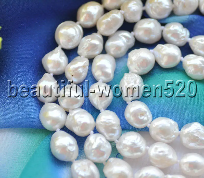

Z8950 2Strands 12mm Almost Round White Edison Pearl Necklace 21inch