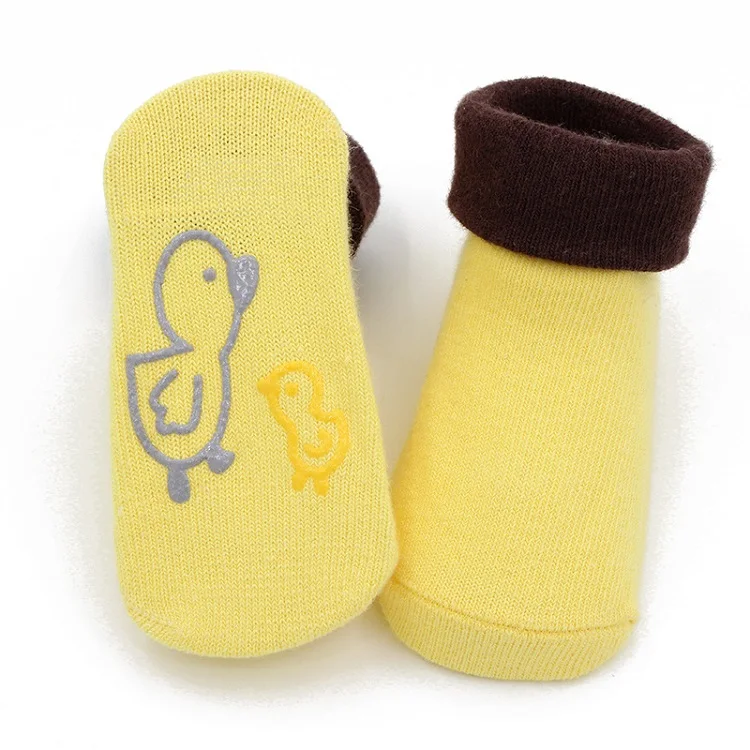 Yellow chick Aikway/Детские носки с милыми животными для мальчиков и девочек; Детские носки с героями мультфильмов; мягкие хлопковые нескользящие носки-тапочки для новорожденных; Аксессуары для младенцев - Цвет: Yellow chick