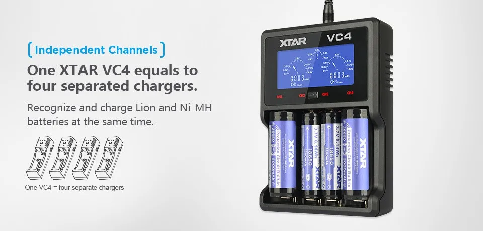 XTAR VC4 Батарея Зарядное устройство 20700 18650 21700 14650 17335 17670 18490 10440 14500 16340