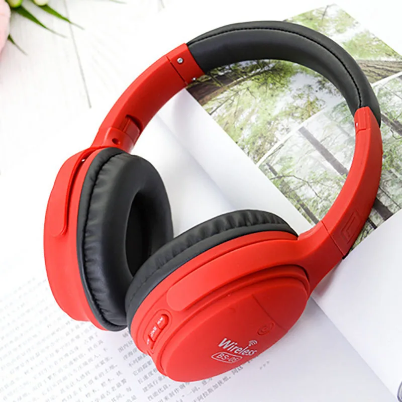 red Беспроводные наушники, Bluetooth гарнитура, складные регулируемые наушники с микрофоном, поддержка аудио кабеля, TF карта, воспроизведение для телефона, ПК, MP3 - Цвет: red