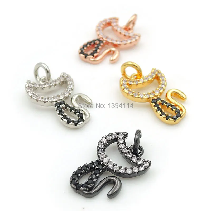 Подвески в виде кота из чистого и черного фианита с микрозакрепкой 16*11*2 мм