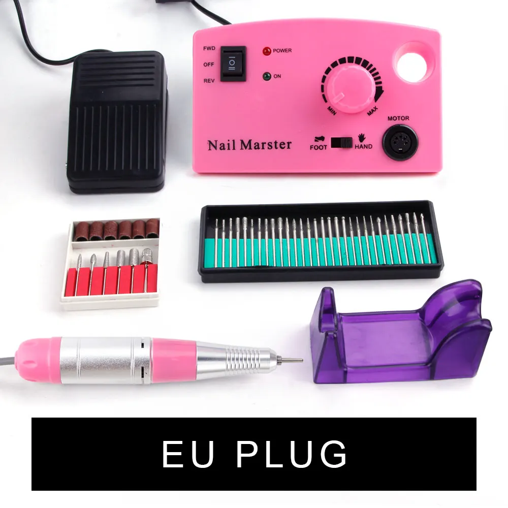 Pink Set 35000 об/мин, 25 Вт, профессиональная электрическая дрель для ногтей, аппарат для маникюра, аппарат для педикюра, фрезы для ногтей, алмазные фрезы, Гель-лак для удаления - Цвет: Pink Set