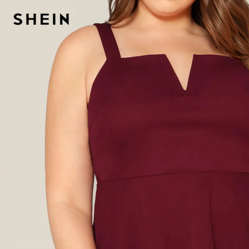 SHEIN размера плюс с v-образным вырезом с глубоким вырезом, длинная баска, Для женщин Лето бордовый элегантные оборки по краям, жилет карако пикантные однотонные Майки Топы